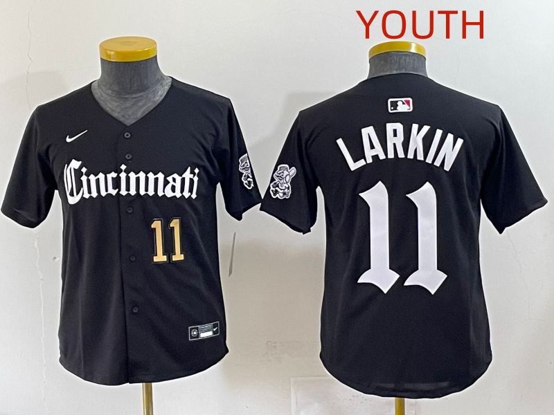 Youth 2025 Cincinnati Reds #11 Larkin Black Five generations Joint Name Nike MLB Jersey style 4